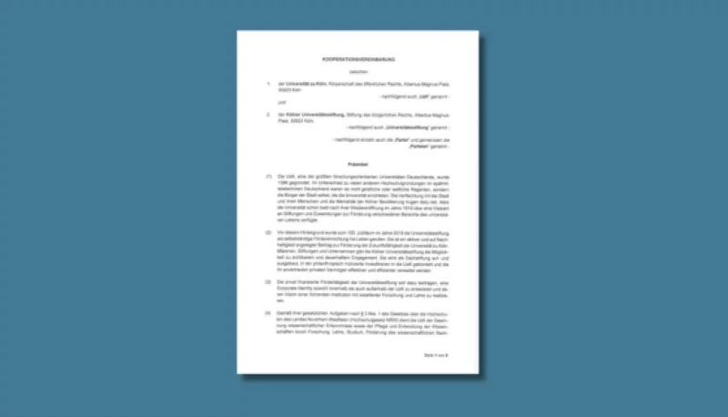 Vorschaubild des Kooperationsvertrags zwischen Kölner Unistiftung und der Uni Köln Vorschaubild des Kooperationsvertrags zwischen Kölner Unistiftung und der Uni Köln